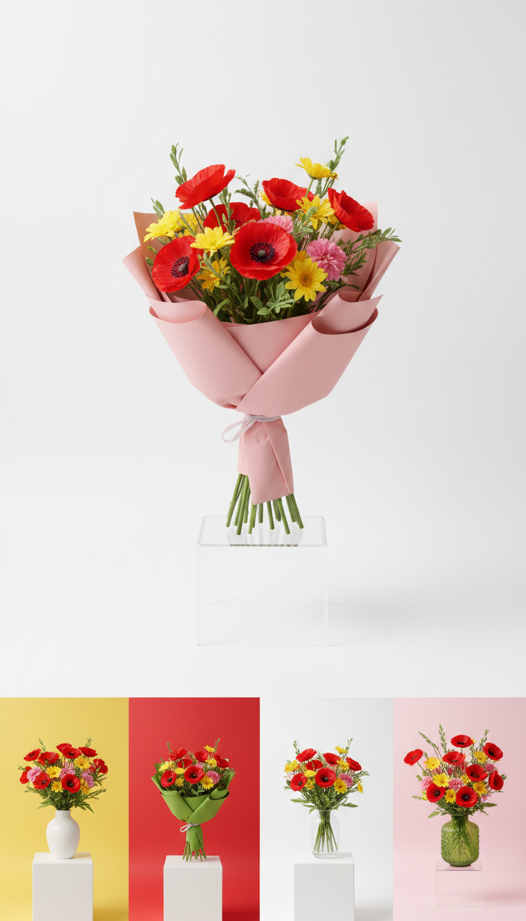Poppy Burst bouquet in Petal Pink wrap